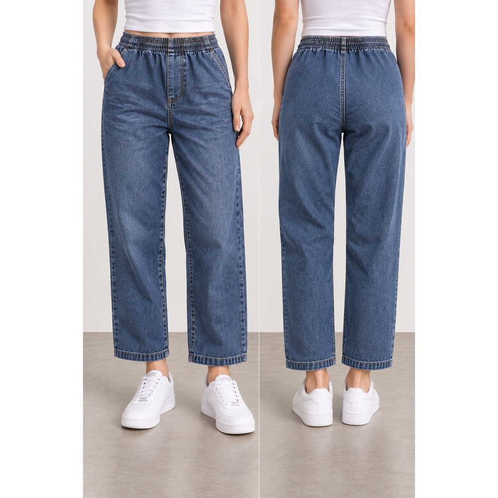 Erika Petite Denim Pants Women's M Blue Wash Elastic Waist Grannycore Momcore